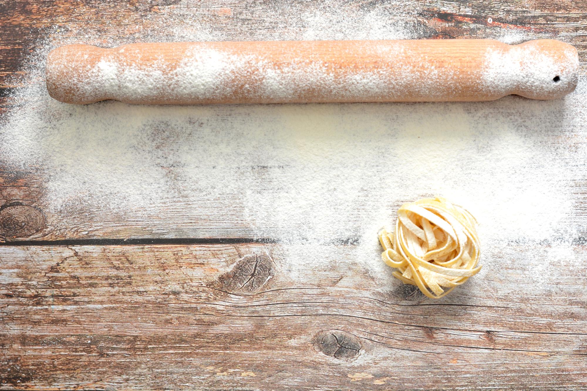 Handmade pasta on linen