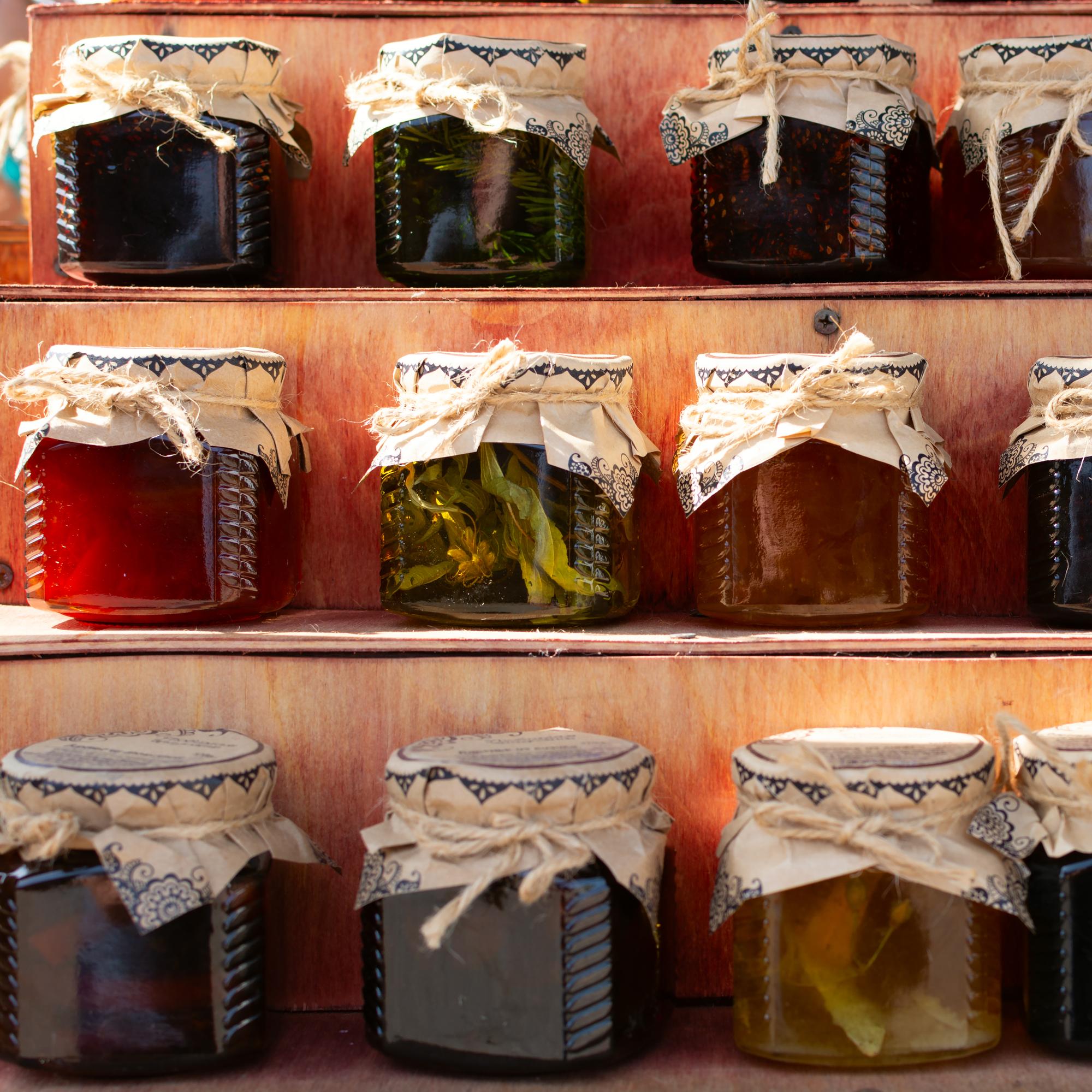 Jarred preserves with labels